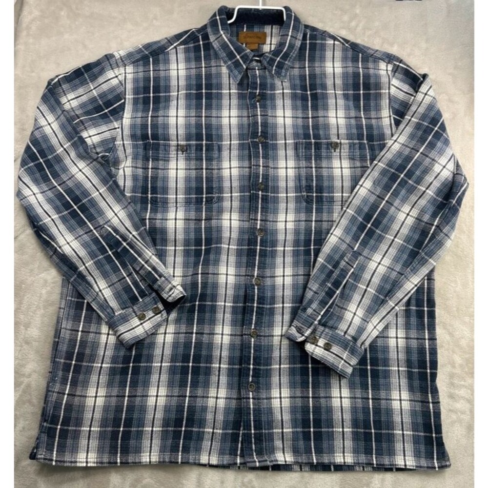 St John's Bay Mens Button Down Shirt 2XLT Navy Long Sleeve Check Corduroy Collar
